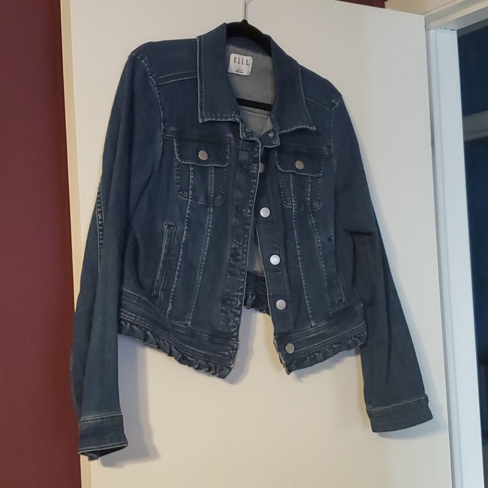 Denim Jacket with Ruffle Hem